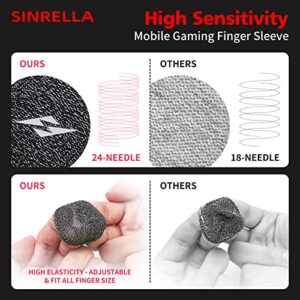 sinrella Gaming Finger Sleeve for Mobile Game Controller (6 Pack) Thumb Sleeve for PUBG Anti-Sweat Breathable Seamless (Black Red)
