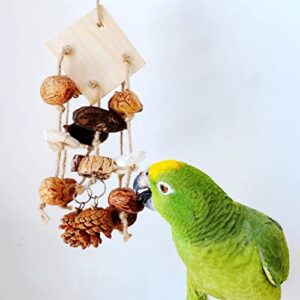 Bird Chewing Toys-Natural Wood Hanging Bird Cage Toys Set-Bird Swing Toys for Parrots, Parakeets, Cockatiels, Lovebird, Budgie, Conures (S-Cuttlebone)