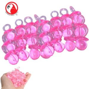 Bonka Bird Toys Blue Pink Yellow Clear Acrylic Pacifiers Foot Talon Craft Part Baby Binkie Shower Decoration Party Small Medium Large Bright Color Durable (Medium 24 Pieces, Pink)