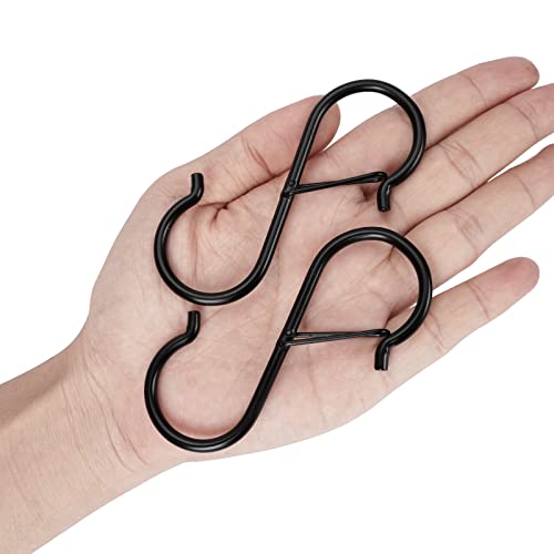 10 Pack Heavy Duty S Hooks Stainless Steel S Shaped Hooks Hanging Hangers for Kitchenware Spoons Pans Pots Utensils Clothes Bags Towers Tools Plants Heavy Duty Rustproof Safety Buckle Design(Black)