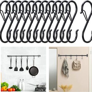 10 Pack Heavy Duty S Hooks Stainless Steel S Shaped Hooks Hanging Hangers for Kitchenware Spoons Pans Pots Utensils Clothes Bags Towers Tools Plants Heavy Duty Rustproof Safety Buckle Design(Black)