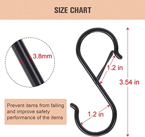 10 Pack Heavy Duty S Hooks Stainless Steel S Shaped Hooks Hanging Hangers for Kitchenware Spoons Pans Pots Utensils Clothes Bags Towers Tools Plants Heavy Duty Rustproof Safety Buckle Design(Black)