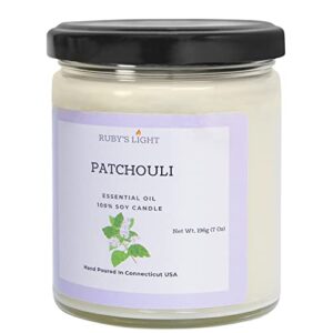 patchouli essential oil candle | aromatherapy for the home | 9 oz glass jar | all-natural soy candles | cotton wick | high scent | 40 hours burn time | gift for women & men (patchouli)