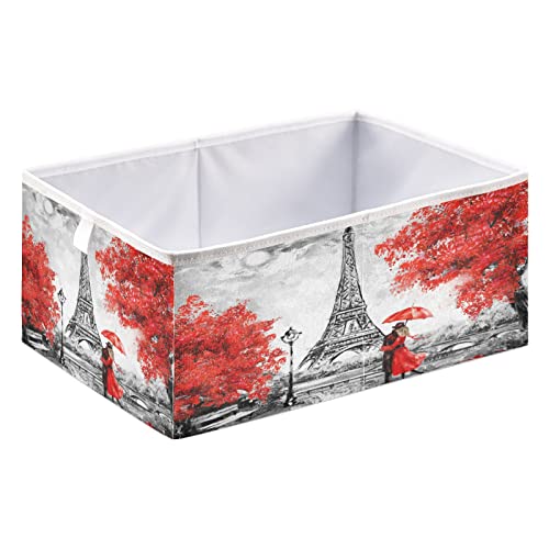 ALAZA Oil Painting Paris Eiffel Tower France Watercolor 11 Inch Cube Storage Bin Organizer Foldable Basket for Closet Cabinet Shelf Office