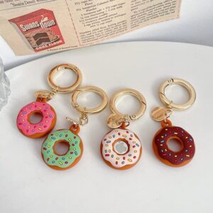 2 Pack Cute 3D Donut Silicone Keychain for AirTags, Soft Silicone Anti-Scratch Protective Skin Cover with Key Ring Donuts 2 Pack (Green+Pink)