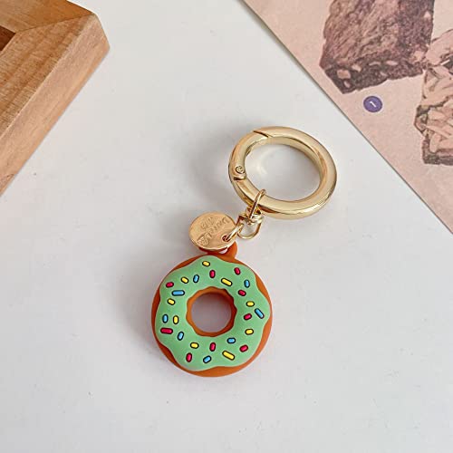 2 Pack Cute 3D Donut Silicone Keychain for AirTags, Soft Silicone Anti-Scratch Protective Skin Cover with Key Ring Donuts 2 Pack (Green+Pink)