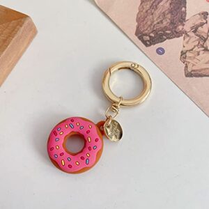 2 Pack Cute 3D Donut Silicone Keychain for AirTags, Soft Silicone Anti-Scratch Protective Skin Cover with Key Ring Donuts 2 Pack (Green+Pink)