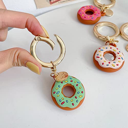 2 Pack Cute 3D Donut Silicone Keychain for AirTags, Soft Silicone Anti-Scratch Protective Skin Cover with Key Ring Donuts 2 Pack (Green+Pink)