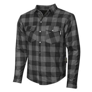 riparo motorcycle riding work shirt for men long sleeve flannel armored shirt with kevlar and ce removable protectors (medium, grey/black)