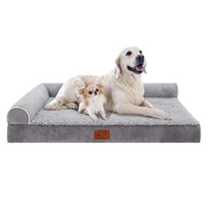 lazy lush bolster dog bed for extra large dogs, memory foam orthopedic l-shape dog beds with removable washable cover, cozy plush dog sofa, pet bed with waterproof lining and nonskid bottom