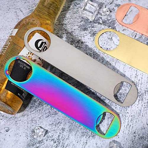 Beer Bottle Opener, 7" Heavy Duty Stainless Steel Flat Bottle Opener Bar Blade, Simple and Effective Beer Openers for Bartenders (Rainbow)