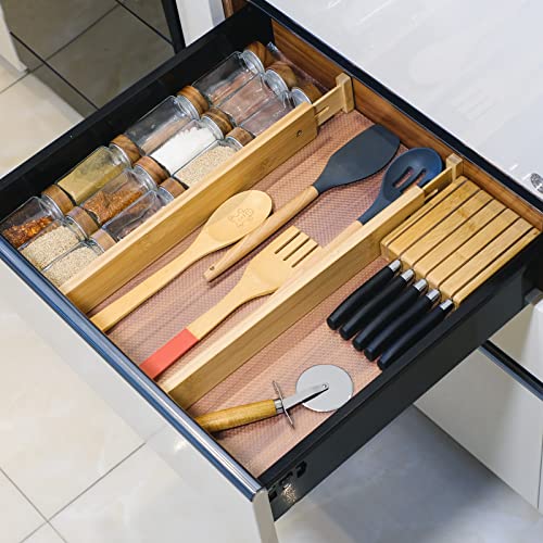 Midoriwood Adjustable Bamboo Drawer Dividers, 16.8-21.8 inches Expandable Kitchen Drawer Organizer for Large Utensils, Drawer Separators Organizationw