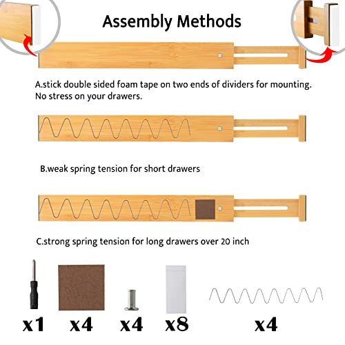 Midoriwood Adjustable Bamboo Drawer Dividers, 16.8-21.8 inches Expandable Kitchen Drawer Organizer for Large Utensils, Drawer Separators Organizationw