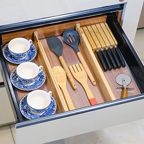 Midoriwood Adjustable Bamboo Drawer Dividers, 16.8-21.8 inches Expandable Kitchen Drawer Organizer for Large Utensils, Drawer Separators Organizationw