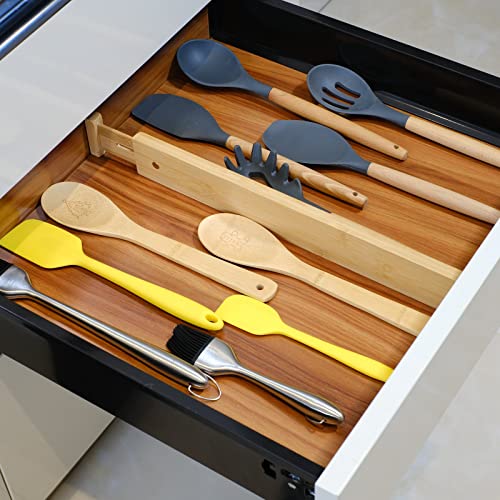 Midoriwood Adjustable Bamboo Drawer Dividers, 16.8-21.8 inches Expandable Kitchen Drawer Organizer for Large Utensils, Drawer Separators Organizationw