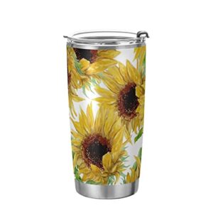 susiyo yellow sunflowers painted 20 oz vacuum tumbler with flip lid and straw stainless steel water bottle reusable insulated drinking cup iced coffee travel mug