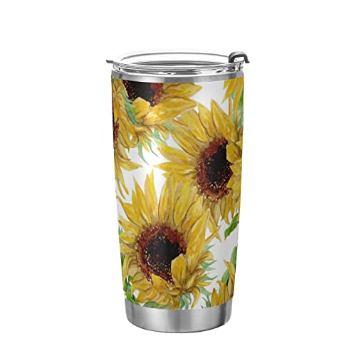 susiyo Yellow Sunflowers Painted 20 oz Vacuum Tumbler with Flip Lid and Straw Stainless Steel Water Bottle Reusable Insulated Drinking Cup Iced Coffee Travel Mug