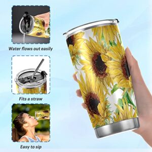 susiyo Yellow Sunflowers Painted 20 oz Vacuum Tumbler with Flip Lid and Straw Stainless Steel Water Bottle Reusable Insulated Drinking Cup Iced Coffee Travel Mug