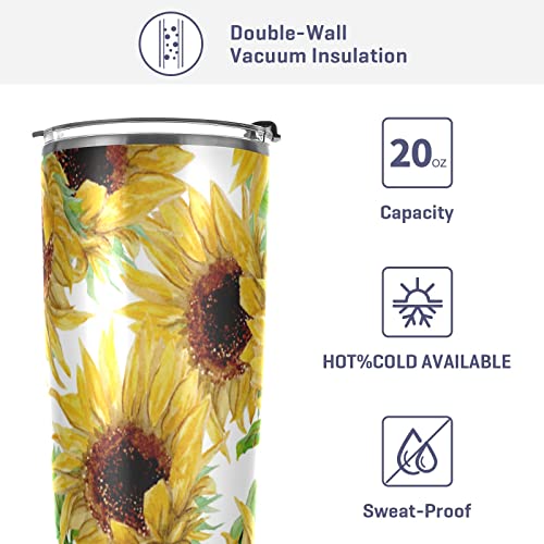 susiyo Yellow Sunflowers Painted 20 oz Vacuum Tumbler with Flip Lid and Straw Stainless Steel Water Bottle Reusable Insulated Drinking Cup Iced Coffee Travel Mug