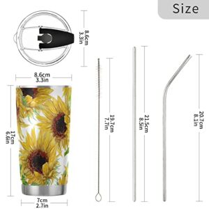 susiyo Yellow Sunflowers Painted 20 oz Vacuum Tumbler with Flip Lid and Straw Stainless Steel Water Bottle Reusable Insulated Drinking Cup Iced Coffee Travel Mug