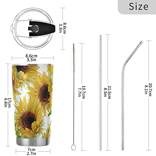 susiyo Yellow Sunflowers Painted 20 oz Vacuum Tumbler with Flip Lid and Straw Stainless Steel Water Bottle Reusable Insulated Drinking Cup Iced Coffee Travel Mug