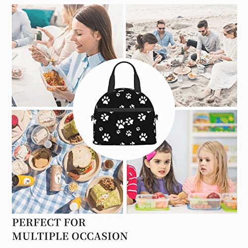 Perinsto Dog Animal Paws Lunch Box Reusable Lunch Bag For Women Large Capacity Lunch Tote With Side Pocket & Shoulder Strap For Boys Girls Adults