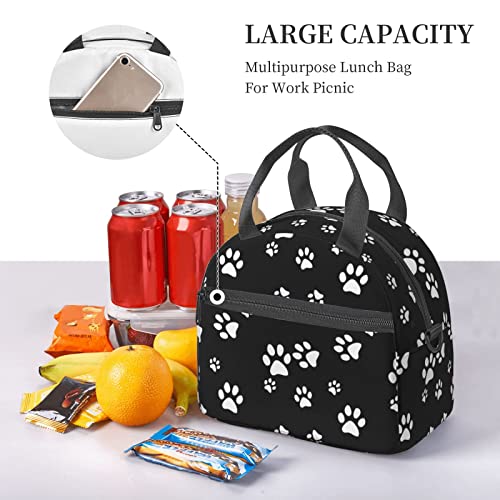 Perinsto Dog Animal Paws Lunch Box Reusable Lunch Bag For Women Large Capacity Lunch Tote With Side Pocket & Shoulder Strap For Boys Girls Adults