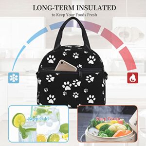 Perinsto Dog Animal Paws Lunch Box Reusable Lunch Bag For Women Large Capacity Lunch Tote With Side Pocket & Shoulder Strap For Boys Girls Adults