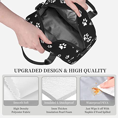 Perinsto Dog Animal Paws Lunch Box Reusable Lunch Bag For Women Large Capacity Lunch Tote With Side Pocket & Shoulder Strap For Boys Girls Adults