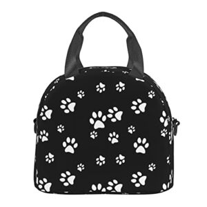 Perinsto Dog Animal Paws Lunch Box Reusable Lunch Bag For Women Large Capacity Lunch Tote With Side Pocket & Shoulder Strap For Boys Girls Adults