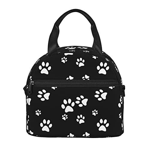 Perinsto Dog Animal Paws Lunch Box Reusable Lunch Bag For Women Large Capacity Lunch Tote With Side Pocket & Shoulder Strap For Boys Girls Adults