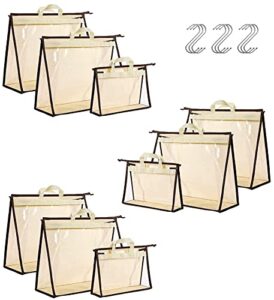 9 pack clear dust bags for handbags 3 sizes big transparent handbag storage organizer purse protector storage organizer with zipper handle for closet shelf dustproof & moistureproof (beige)