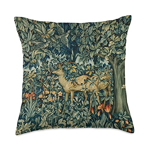 Change Name Greenery, Two Does and Birds in Forest Blue Green Floral Throw Pillow, 18x18, Multicolor