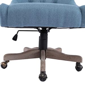 HomSof Modern Mid-Back Desk, Adjustable Height Swivel Home Office, Accent Chair with Wheels and Wood Base, Linen, Blue