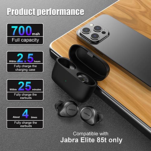 Replacement Charging Case Compatible with Jabra Elite 85t Wireless Charger Case with 700mAh Built-in Battery, Bluetooth Earphone Substitute Charging Case(85t Charger Case Only, Earbuds not Included)