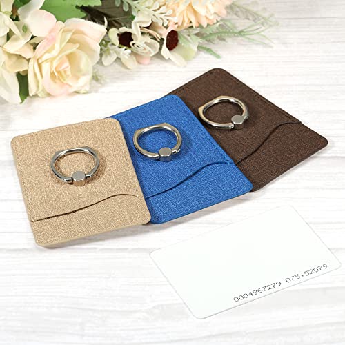PATIKIL Cell Phone Card Holder with Stand Ring, Leather Sleeve Adhesive Phones Pocket Wallet Stick on Smartphone Back, Linen Color