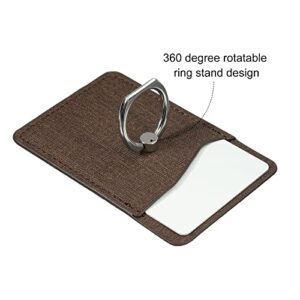 PATIKIL Cell Phone Card Holder with Stand Ring, Leather Sleeve Adhesive Phones Pocket Wallet Stick on Smartphone Back, Linen Color