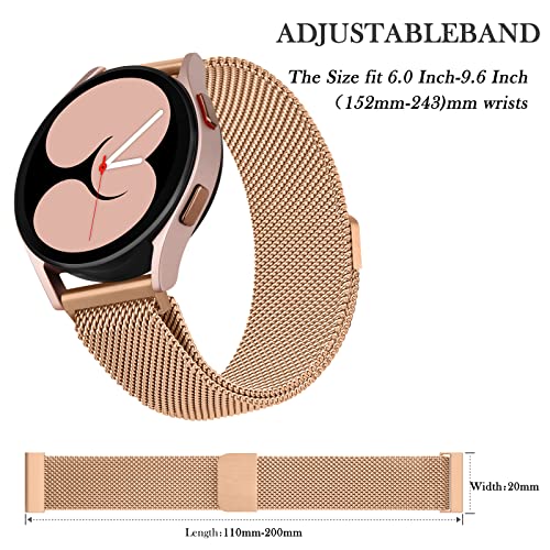 Wanme Metal Bands for Samsung Galaxy Watch 4 Band 40mm 44mm, Galaxy Watch 4 Classic Bands Women Men, 20mm Stainless Steel Replacement Strap for Samsung Watch 4 Bands (Rose Gold)