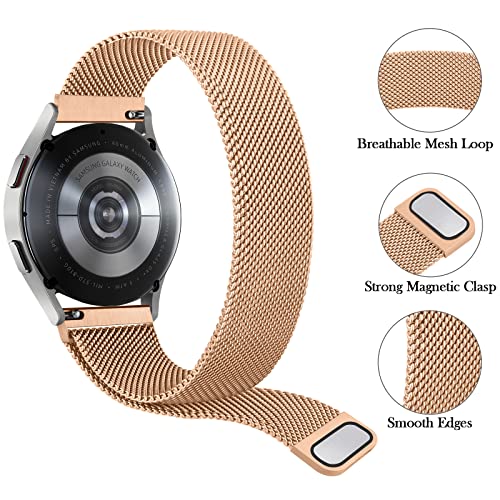 Wanme Metal Bands for Samsung Galaxy Watch 4 Band 40mm 44mm, Galaxy Watch 4 Classic Bands Women Men, 20mm Stainless Steel Replacement Strap for Samsung Watch 4 Bands (Rose Gold)