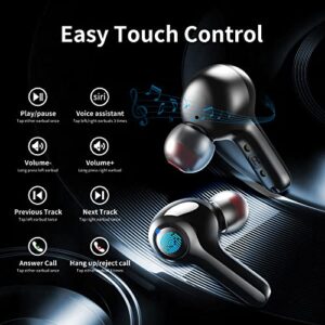 Wilbur Bluetooth 5.2 Wireless Earbuds, TWS Bluetooth Earbuds with Mics Clear Call Touch Control Bluetooth Headphones with Bass Sound in Ear Earphones for Music,Home Office