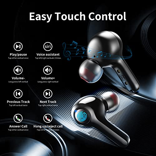 Wilbur Bluetooth 5.2 Wireless Earbuds, TWS Bluetooth Earbuds with Mics Clear Call Touch Control Bluetooth Headphones with Bass Sound in Ear Earphones for Music,Home Office