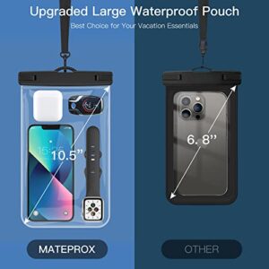 MATEPROX Large Waterproof Phone Pouch for Swimming, IPX8 Universal Waterproof Phone Case Up to 10.5" for Beach, 2 Pack Phone Waterproof Bag for iPhone 13 12 11 X Pro Max Galaxy S22 Ultra(Black)