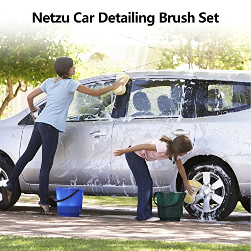 Netzu Car Detailing Brush Set, 22Pcs Car Wash Brush Set with Wheels Brush, Tire Cleaning, Car Interior Detailing kit, Drill Brush Set, Rim Brush, Storage Bag