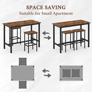 Mr IRONSTONE Bar Table and Chairs Set, 47.2 Inch Bar Table Set, Bar Height Table with 2 Bar Stools, 3 Pieces Industrial Dinning Table Sets for Party, Kitchen, Living Room, Dining Room