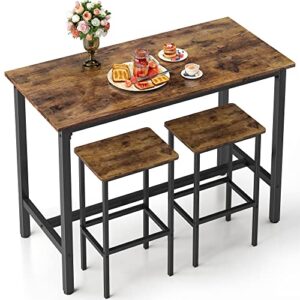 Mr IRONSTONE Bar Table and Chairs Set, 47.2 Inch Bar Table Set, Bar Height Table with 2 Bar Stools, 3 Pieces Industrial Dinning Table Sets for Party, Kitchen, Living Room, Dining Room