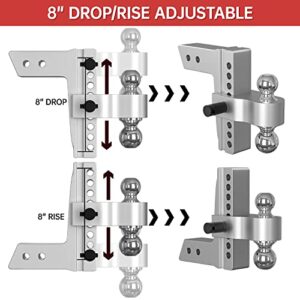 Adjustable Trailer Hitch, Fits 2.5 Inch Receiver, 8 Inch Drop Hitch, 18,500 LBS GTW, Aluminum Forged Shank, 2 Inch & 2-5/16 Inch Balls, Towing Hitch for Heavy Duty Truck with Double Lock Pins