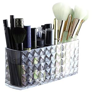 unaone makeup brush organizer, acrylic clear 3-compartment makeup brush holder cosmetic brushes storage organizer for vanity bathroom