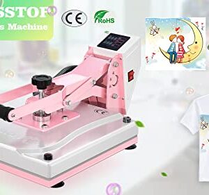 O BOSSTOP Upgrade Clamshell Heat Press 15x15,DIY Digital Industrial-Quality Sublimation Heat Press Machine for T- Shirt Printing,Rhinestone HTV Vinyl Heat Press for Home Use,Businessman(CE/ROHS,Pink)