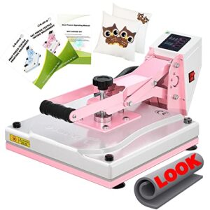 o bosstop upgrade clamshell heat press 15x15,diy digital industrial-quality sublimation heat press machine for t- shirt printing,rhinestone htv vinyl heat press for home use,businessman(ce/rohs,pink)
