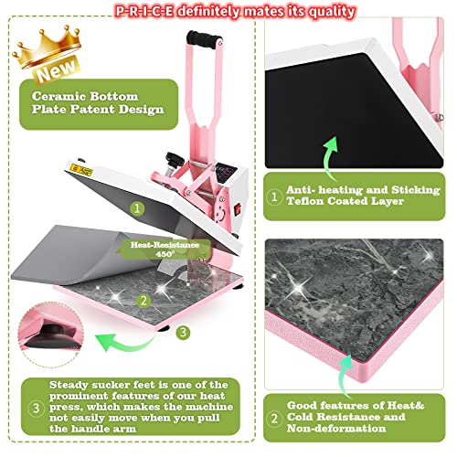 O BOSSTOP Upgrade Clamshell Heat Press 15x15,DIY Digital Industrial-Quality Sublimation Heat Press Machine for T- Shirt Printing,Rhinestone HTV Vinyl Heat Press for Home Use,Businessman(CE/ROHS,Pink)